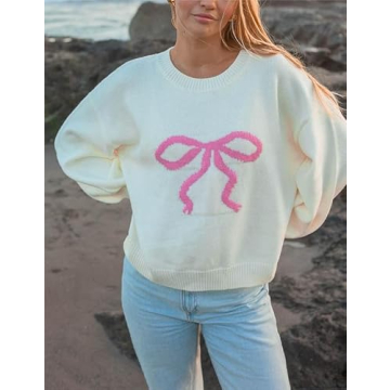 SOOKABEILA Women Y2K Graphic Sweater Top Oversized Long Sleeve Print Knit Sweater Fall Winter Pullover Sweatshirt (Pink,S)