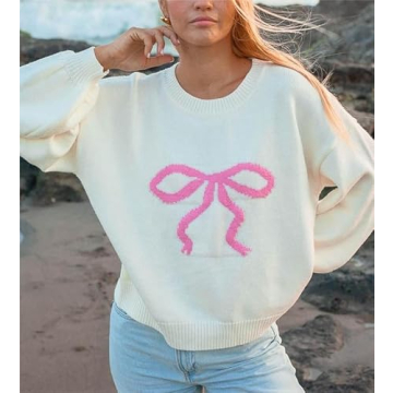 SOOKABEILA Women Y2K Graphic Sweater Top Oversized Long Sleeve Print Knit Sweater Fall Winter Pullover Sweatshirt (Pink,S)
