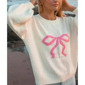 SOOKABEILA Women Y2K Graphic Sweater Top Oversized Long Sleeve Print Knit Sweater Fall Winter Pullover Sweatshirt (Pink,S)