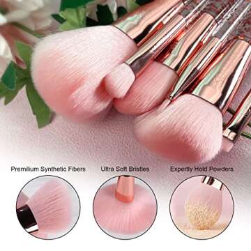 Makeup Brushes Set,9pcs Shiny Crystal Glitter Makeup Brushes with Pouch,Nylon Hair Plastic Handle Brushes with Organizer Bag for Eyeshadow,Foundation,Blush,Face Powder,Eyebrow & Li,Travel Friendly