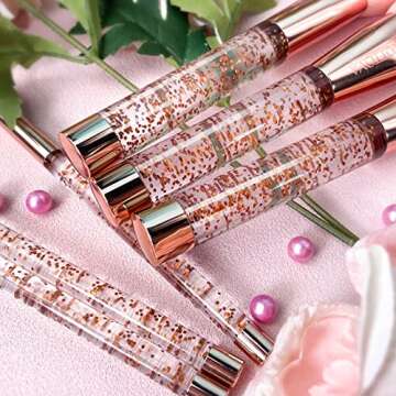 Makeup Brushes Set,9pcs Shiny Crystal Glitter Makeup Brushes with Pouch,Nylon Hair Plastic Handle Brushes with Organizer Bag for Eyeshadow,Foundation,Blush,Face Powder,Eyebrow & Li,Travel Friendly