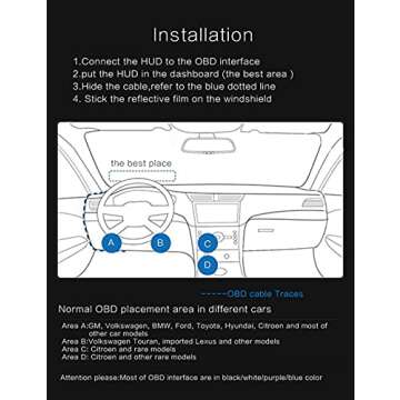 A8 HUD Head up Display Speedometer for Car with OBDII EUOBD ,5.5 inch Universal Digital Speedometer,Over Speed Alarm, KMH/MPH, Windshield Projector with Film