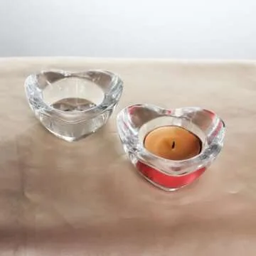 2 Pcsc Glass Tealight Candle Holder Glass Votive Candle Holder Chunky Glass Candle Holder for Wedding Party and Home Decor (Heart-Shaped)