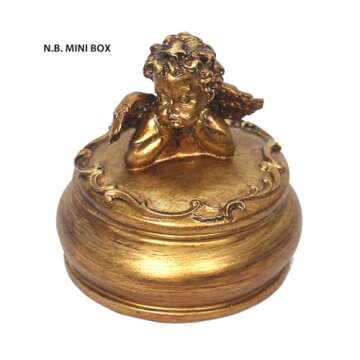 S-MANTIS Vintage Mini Box Antique Trinket Organizer Storage,Hand Painted Ornate Cute Round, Rings Earrings Box With Stereoscopic Embossed Cherub Figurine And Decorated Lid Gift (Antique Gold-Mini)