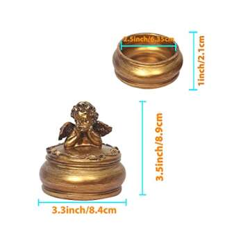 S-MANTIS Vintage Mini Box Antique Trinket Organizer Storage,Hand Painted Ornate Cute Round, Rings Earrings Box With Stereoscopic Embossed Cherub Figurine And Decorated Lid Gift (Antique Gold-Mini)