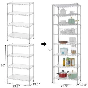 Finnhomy 8-Tier Wire Shelving Unit Adjustable Steel Wire Rack Shelving 8 Shelves Steel Storage Rack or Two 4-Tier Shelving Units with PE mat, Leveling Feet and Safety Device, NSF Certified, Chrome
