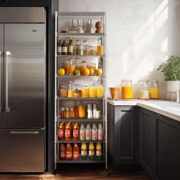 Finnhomy 8-Tier Wire Shelving Unit Adjustable Steel Wire Rack Shelving 8 Shelves Steel Storage Rack or Two 4-Tier Shelving Units with PE mat, Leveling Feet and Safety Device, NSF Certified, Chrome