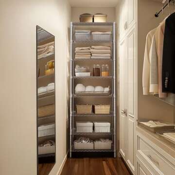 Finnhomy 8-Tier Wire Shelving Unit Adjustable Steel Wire Rack Shelving 8 Shelves Steel Storage Rack or Two 4-Tier Shelving Units with PE mat, Leveling Feet and Safety Device, NSF Certified, Chrome