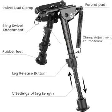 CVLIFE Bipod, Carbon Fiber Bipod for Rifle with Picatinny Adapter 6-9 Inches Bipod