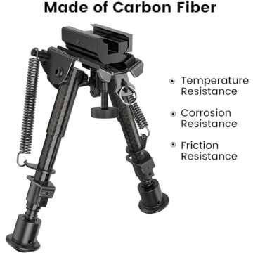 CVLIFE Bipod, Carbon Fiber Bipod for Rifle with Picatinny Adapter 6-9 Inches Bipod