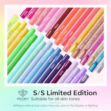 modelones 40 Pcs Gel Nail Polish Set, 36 Colors Summer Rainbow Neon Gel Polish Bright Hot Pink Green Yellow Purple Blue Glitter Nail Gel Polish with Soak Off Base Coat& Matte Glitter Glossy Top Coat