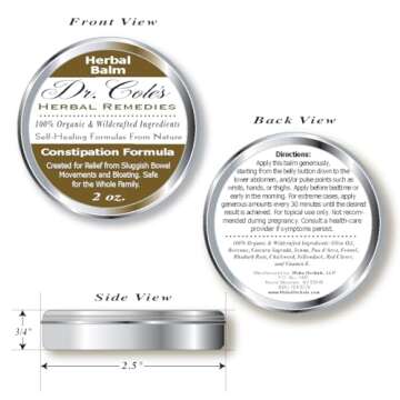 Dr. Cole's Organic Herbal Constipation Relief Formula. Natural, Non-Toxic Ease from Sluggish Bowel M...