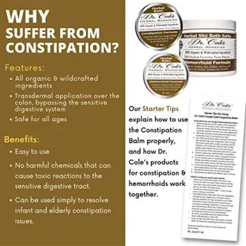 Dr. Cole's Organic Herbal Constipation Relief Formula. Natural, Non-Toxic Ease from Sluggish Bowel Movements & Bloating. Safe, External Ointment for Infants, Toddlers, Kids, Adults, The Elderly & Pets