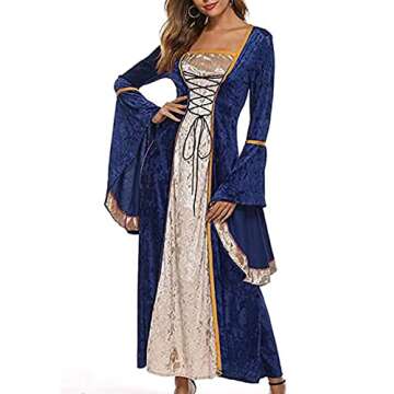 YEAXLUD Womens Renaissance Medieval Costume Dress Lace up Irish Over Long Dresses Cosplay Retro Gown S-5XL (L, Navy)