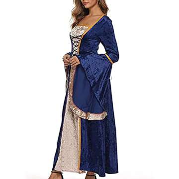 YEAXLUD Womens Renaissance Medieval Costume Dress Lace up Irish Over Long Dresses Cosplay Retro Gown S-5XL (L, Navy)