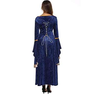 YEAXLUD Womens Renaissance Medieval Costume Dress Lace up Irish Over Long Dresses Cosplay Retro Gown S-5XL (L, Navy)