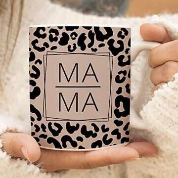 YouNique Designs Mom Mug, 11 Ounces, Unique Mothers Day Coffee Mug from Daughter and Son, Best Mom Ever Mug, Leopard Print Mom Coffee Cup, Gifts for Mom, Mom Mugs for Women (White)