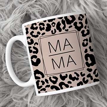 YouNique Designs Mom Mug, 11 Ounces, Unique Mothers Day Coffee Mug from Daughter and Son, Best Mom Ever Mug, Leopard Print Mom Coffee Cup, Gifts for Mom, Mom Mugs for Women (White)
