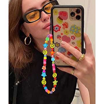 KOHOTA 8pcs Phone Charm Kawaii Cute Smiley Face Beads Phone Lanyard Wrist Strap Y2K Handmade Polymer...