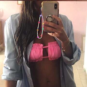 KOHOTA 8pcs Phone Charm Kawaii Cute Smiley Face Beads Phone Lanyard Wrist Strap Y2K Handmade Polymer Clay Fruit Star Pearl Acrylic Beaded Cell Phone Lanyard Anti-Lost Phone String for Women Girls