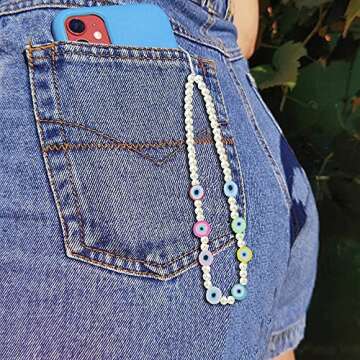 KOHOTA 8pcs Phone Charm Kawaii Cute Smiley Face Beads Phone Lanyard Wrist Strap Y2K Handmade Polymer Clay Fruit Star Pearl Acrylic Beaded Cell Phone Lanyard Anti-Lost Phone String for Women Girls