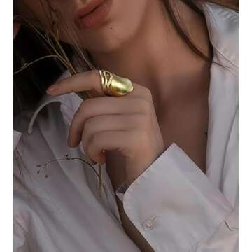 Aprilery Gold and Silver Rings for Women, Fashion 18K Gold Plated Chunky Statement Ring Band Dome Ma...