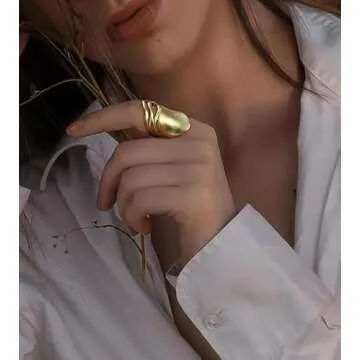 Aprilery Gold and Silver Rings for Women, Fashion 18K Gold Plated Chunky Statement Ring Band Dome Ma...