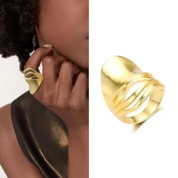 Aprilery Gold and Silver Rings for Women, Fashion 18K Gold Plated Chunky Statement Ring Band Dome Mask Design Cocktail Costume Jewelry for Her (Gold - Mask, 8)