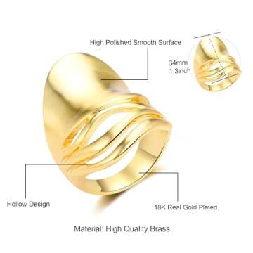 Aprilery Gold and Silver Rings for Women, Fashion 18K Gold Plated Chunky Statement Ring Band Dome Mask Design Cocktail Costume Jewelry for Her (Gold - Mask, 8)