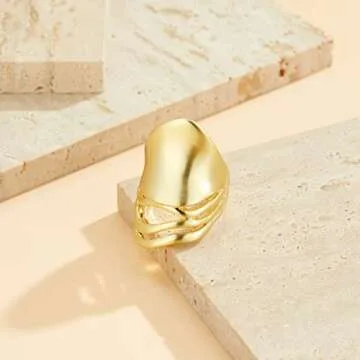 Aprilery Gold and Silver Rings for Women, Fashion 18K Gold Plated Chunky Statement Ring Band Dome Mask Design Cocktail Costume Jewelry for Her (Gold - Mask, 8)