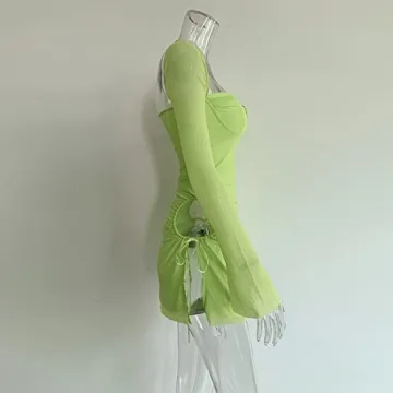 XLLAIS Women Mesh Dress with Puff Sleeves for Parties