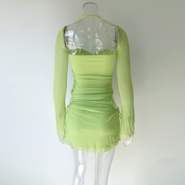 XLLAIS Women Mesh Dress with Puff Sleeves for Parties