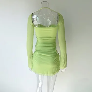 XLLAIS Women Mesh Dress with Puff Sleeves for Parties