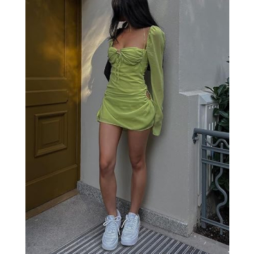 XLLAIS Women Mesh Dress with Puff Sleeves for Parties