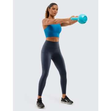 CRZ YOGA Women's Naked Feeling Workout Leggings 25 Inches - High Waisted Yoga Pants with Side Pockets Running Tights Navy XX-Small
