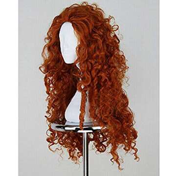 Angelaicos Women's Fluffy Wavy Party Halloween Costume Merida Wig Long Brown