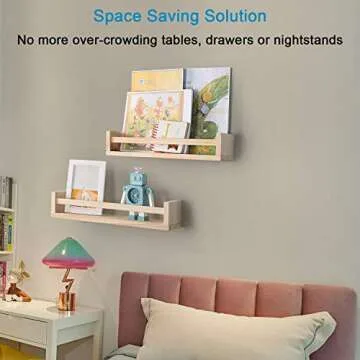 Wood Nursery Book Shelves Set of 2 Sturdy Floating Design