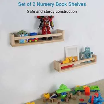 Wood Nursery Book Shelves Set of 2 Sturdy Floating Design