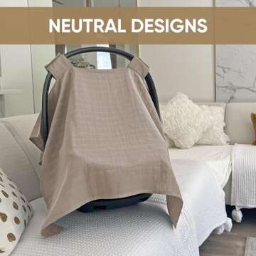 MOZAH Baby Car Seat Cover - Warm Taupe - 100% Organic Muslin - Soft, Breathable and Lightweight, Bab...