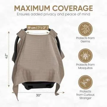 MOZAH Baby Car Seat Cover - Warm Taupe - 100% Organic Muslin - Soft, Breathable and Lightweight, Baby Infant Car Seat Essentials