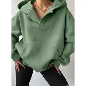 SHEWIN Sweatshirt Womens Casual Winter Loose Hoodies Fleece Sweatshirts Fashion 2024 Long Sleeve V N...