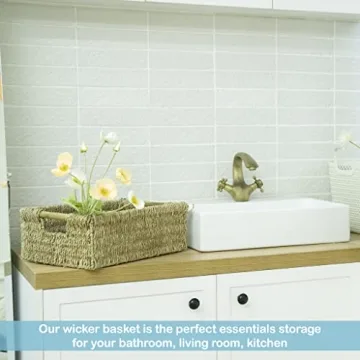 Large Natural Wicker Storage Basket with Handles for Home