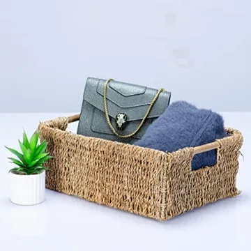 Large Natural Wicker Storage Basket with Handles for Home