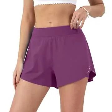 Aurefin Women's 2 in 1 Flowy Running Shorts - High Waisted Athletic Shorts for Women - Lightweight W...