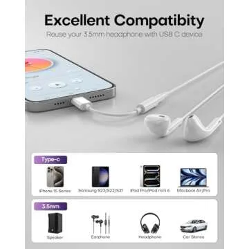 ZENVAN USB C to 3.5mm Headphone Jack Adapter for iPhone 16/ iPhone 15 Series, USB C to Aux Audio Dongle Cable Cord Compatible with iPad Pro/Galaxy S24 S23 Ultra/Pixel 9 - White