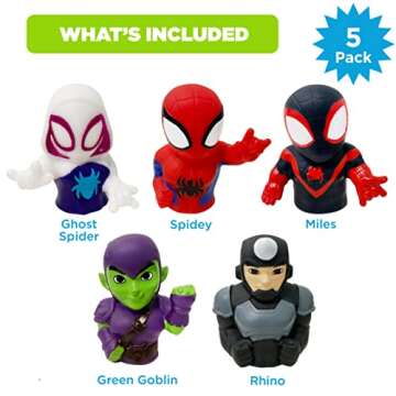 Spidey & His Amazing Friends 5 Piece Finger Puppet Set - Party Favors, Educational, Bath Toys, Float...