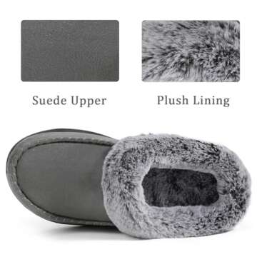 ULTRAIDEAS Women's Memory Foam House Slippers with Hard Bottom, Fur Lined House Shoes with Non-Slip Rubber Sole for Indoor & Outdoor (Sleet, 9-10)