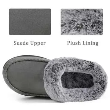 ULTRAIDEAS Women's Memory Foam House Slippers with Hard Bottom, Fur Lined House Shoes with Non-Slip Rubber Sole for Indoor & Outdoor (Sleet, 9-10)