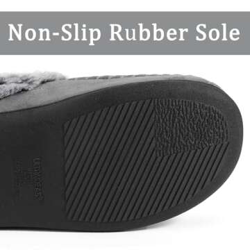 ULTRAIDEAS Women's Memory Foam House Slippers with Hard Bottom, Fur Lined House Shoes with Non-Slip Rubber Sole for Indoor & Outdoor (Sleet, 9-10)