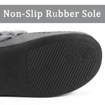 ULTRAIDEAS Women's Memory Foam House Slippers with Hard Bottom, Fur Lined House Shoes with Non-Slip Rubber Sole for Indoor & Outdoor (Sleet, 9-10)